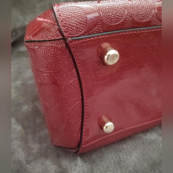 Coach #55451 Margot Red Signature Debossed Patent Leather Carryall Purse Handbag - Picture 6 of 12